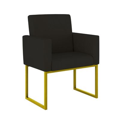 Kit 2 Poltrona Cadeira Decorativa Recepção Base Ferro Dourado Preto