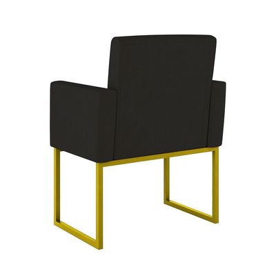 Kit 2 Poltrona Cadeira Decorativa Recepção Base Ferro Dourado Preto