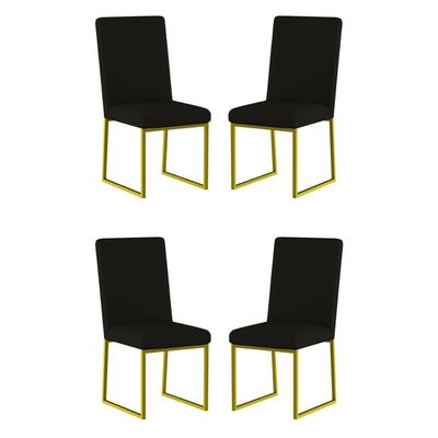 Kit 4 Cadeiras De Jantar Com Base De Ferro Dourado – Balaqui Cor:preto Preto