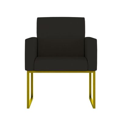 Kit 2 Poltrona Cadeira Decorativa Recepção Base Ferro Dourado Preto