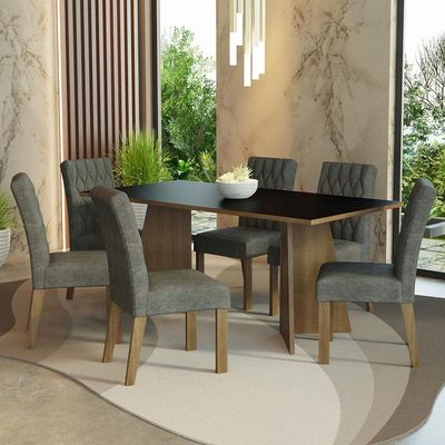 Conjunto Sala Jantar Mesa Madeira 6 Cadeiras Rustic