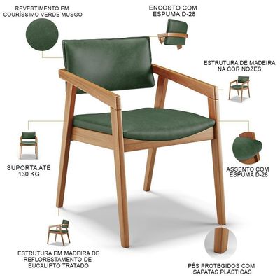 Kit 06 Cadeiras Para Sala De Jantar Estar Living Giorgia B04 Couríssimo Verde Musgo - Lyam Decor