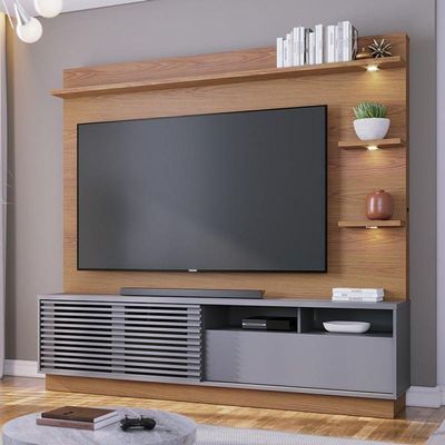 Estante Home Theater Campeche Freijó Cinza Fosco Para Tv De 70 - Colibri Freijó Cinza