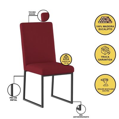 Kit 4 Cadeiras De Jantar Com Base De Ferro Preto – Balaqui Cor:marsala Marsala