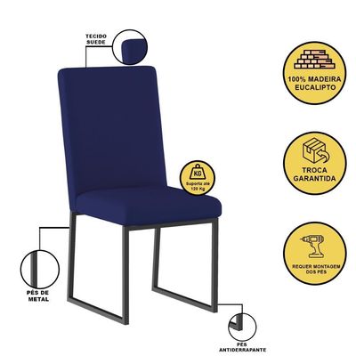 Kit 4 Cadeiras De Jantar Com Base De Ferro Preto – Balaqui Cor:azul Marinho Azul Marinho