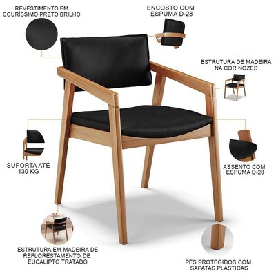 Kit 05 Cadeiras Para Sala De Jantar Estar Living Giorgia B04 Couríssimo Preto Brilho - Lyam Decor