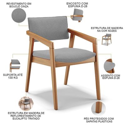 Kit 04 Cadeiras Para Sala De Jantar Estar Living Giorgia B04 Bouclê Cinza - Lyam Decor