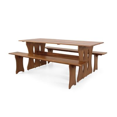 Mesa De Jantar Retangular Dobrável 200cm 2 Bancos Imbuia
