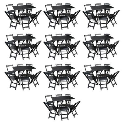 Kit 10 Conjuntos De Mesa Dobráveis De Madeira 70x110cm Com 6 Cadeiras Preta - Cor: Preto