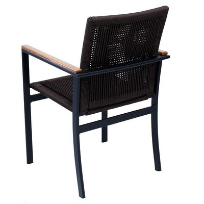 Cadeira Poltrona Amélia Premium Corda Náutica Baços Madeira Para Jardim Jantar Piscina Marrom