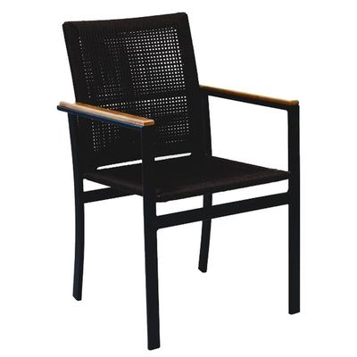 Cadeira Poltrona Amélia Premium Corda Náutica Baços Madeira Para Jardim Jantar Piscina Preto