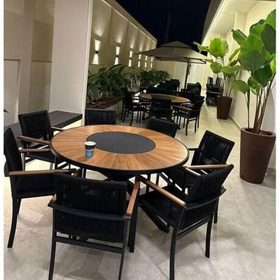 Cadeira Poltrona Amélia Premium Corda Náutica Baços Madeira Para Jardim Jantar Piscina Preto