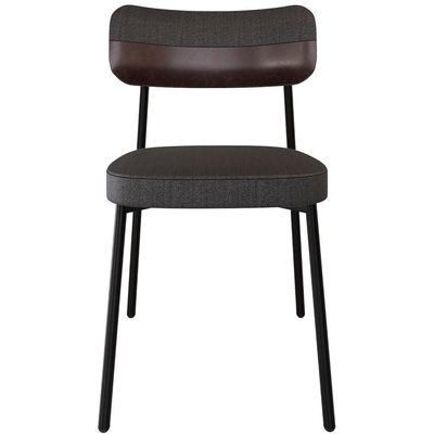 Cadeira Estofada Para Sala De Jantar Astrid Preto C01 Linho Preto Courino Café - Lyam Decor