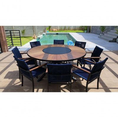 Cadeira Poltrona De Jantar Amélia Corda Náutica Jardim Piscina Azul