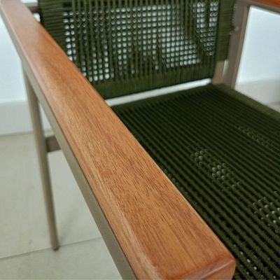 Cadeira Poltrona Amélia Premium Corda Náutica Baços Madeira Para Jardim Jantar Piscina Verde