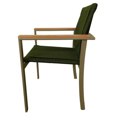 Cadeira Poltrona Amélia Premium Corda Náutica Baços Madeira Para Jardim Jantar Piscina Verde