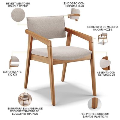 Kit 05 Cadeiras Para Sala De Jantar Estar Living Giorgia B04 Bouclê Creme - Lyam Decor