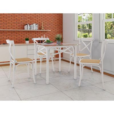 Conjunto Katrina Branco 4 Cadeiras Tampo De Madeira Quadrado 90 Cm Asturias