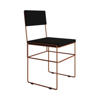 Mesa Jantar Industrial Trama 1,40X0,80M Amêndoa Com 4 Cadeiras Estofadas Vitória Cobre E Preta