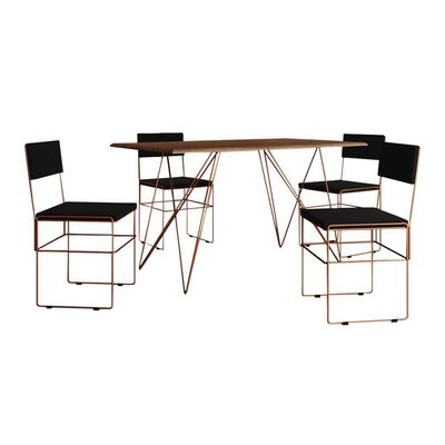 Mesa Jantar Industrial Trama 1,40X0,80M Amêndoa Com 4 Cadeiras Estofadas Vitória Cobre E Preta