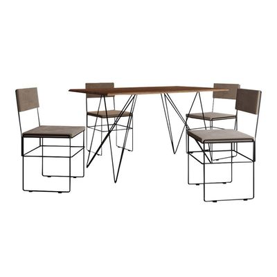Mesa Jantar Industrial Trama 1,40X0,80M Amêndoa Com 4 Cadeiras Estofadas Vitória Bege E Preta