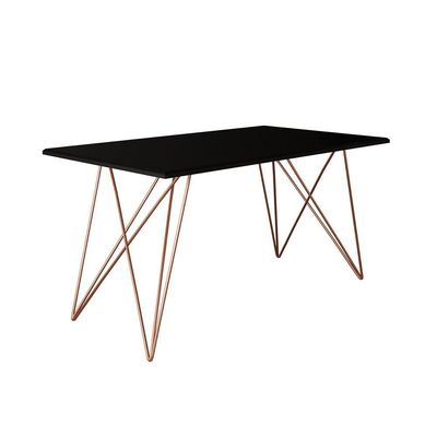 Mesa Jantar Industrial Trama 1,40X0,80M Preta Com 4 Cadeiras Estofadas Vitória Bege E Cobre