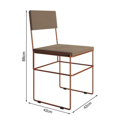 Mesa Jantar Industrial Trama 1,40X0,80M Amêndoa Com 4 Cadeiras Estofadas Vitória Bege E Cobre