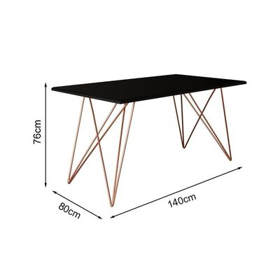 Mesa Jantar Industrial Trama 1,40X0,80M Preta Com 4 Cadeiras Estofadas Vitória Bege E Cobre