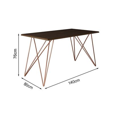 Mesa Jantar Industrial Trama 1,40X0,80M Amêndoa Com 4 Cadeiras Estofadas Vitória Marrom E Cobre