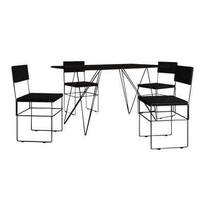 Mesa Jantar Industrial Trama 1,40X0,80M Preta Com 4 Cadeiras Estofadas Vitória Preta