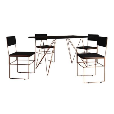 Mesa Jantar Industrial Trama 1,40X0,80M Preta Com 4 Cadeiras Estofadas Vitória Cobre E Preta