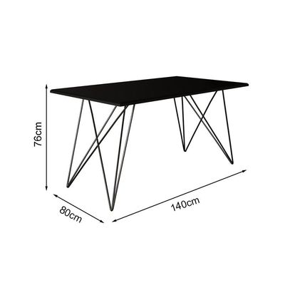Mesa Jantar Industrial Trama 1,40X0,80M Preta Com 4 Cadeiras Estofadas Vitória Bege E Preta