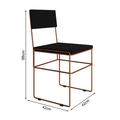 Mesa Jantar Industrial Trama 1,40X0,80M Preta Com 4 Cadeiras Estofadas Vitória Cobre E Preta