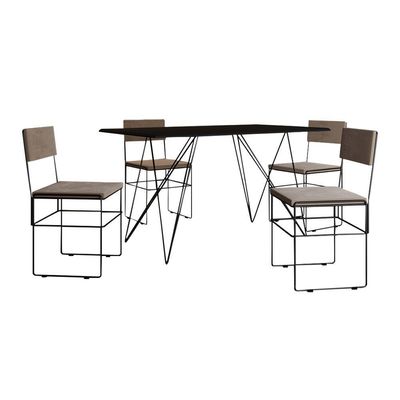 Mesa Jantar Industrial Trama 1,40X0,80M Preta Com 4 Cadeiras Estofadas Vitória Bege E Preta