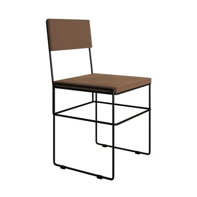 Mesa Jantar Industrial Trama 1,40X0,80M Amêndoa Com 4 Cadeiras Estofadas Vitória Marrom E Preta