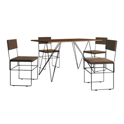 Mesa Jantar Industrial Trama 1,40X0,80M Amêndoa Com 4 Cadeiras Estofadas Vitória Marrom E Preta