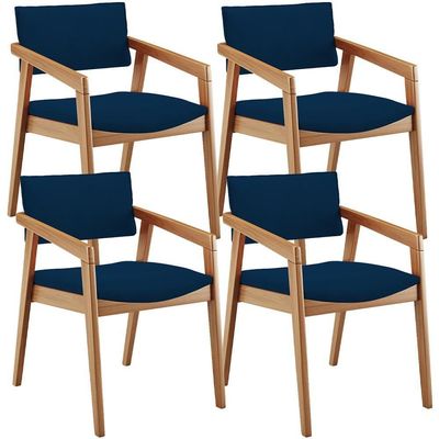 Kit 04 Cadeiras Para Sala De Jantar Estar Living Giorgia B04 Suede Azul Marinho - Lyam Decor