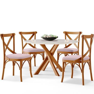 Kit 08 Cadeiras Para Sala De Jantar E Estar Living Estofada ávila L02 Suede Rosê - Lyam