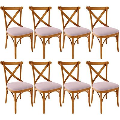 Kit 08 Cadeiras Para Sala De Jantar E Estar Living Estofada ávila L02 Suede Rosê - Lyam