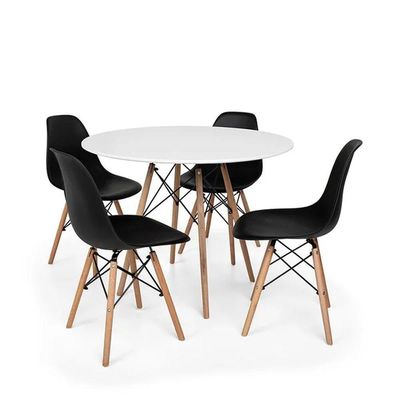 Kit Mesa Jantar Eiffel 90cm Branca + 4 Cadeiras Eames Eiffel Pretas