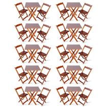 Kit De 10 Conjuntos De Mesa Dobrável 70x70 Com 2 Cadeiras Imbuia - Cor: Marrom