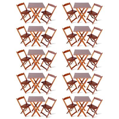 Kit De 10 Conjuntos De Mesa Dobrável 70x70 Com 2 Cadeiras Imbuia - Cor: Marrom