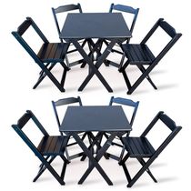 Kit 2 Conjuntos De Mesa Dobravel Com 4 Cadeiras Dobráveis De Madeira 70x70 Cm Preto