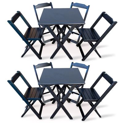 Kit 2 Conjuntos De Mesa Dobravel Com 4 Cadeiras Dobráveis De Madeira 70x70 Cm Preto