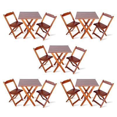 Kit De 5 Conjuntos De Mesa Dobrável 70x70 Com 2 Cadeiras Imbuia - Cor: Marrom