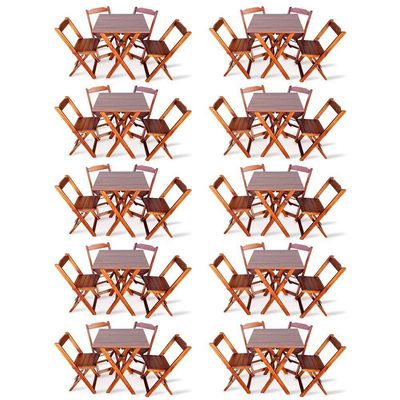 Kit De 10 Conjuntos De Mesa Dobrável 70x70 Com 4 Cadeiras Imbuia - Cor: Marrom