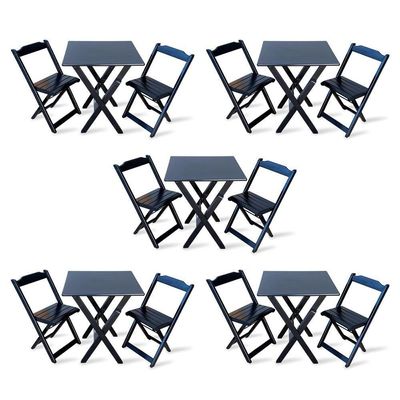 Kit De 5 Conjuntos De Mesa Dobrável 70x70 Com 2 Cadeiras Preto - Cor: Preto