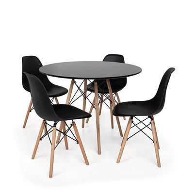 Kit Mesa Jantar Eiffel 90cm Preta + 4 Cadeiras Eames Eiffel Pretas