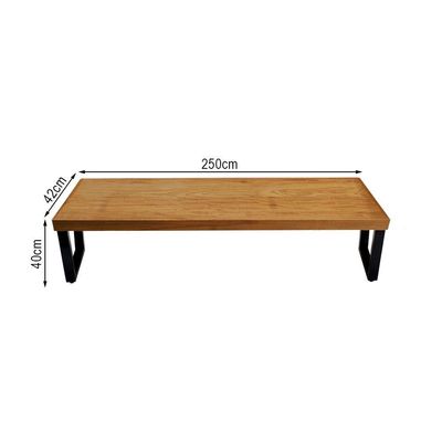 Conjunto Mesa Industrial Lanna 2,50m Ferragem Preta Com 2 Banco Industrial Lanna Preto