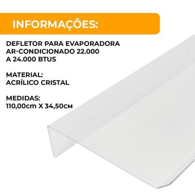 Defletor Para Evaporadora Ar Condicionado 22.000 A 24.000 Btus